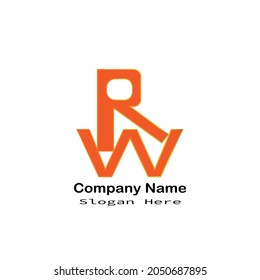 Orange rw letter logo on white background.