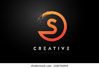 Orange S Circular Letter Logo with Circle Brush Design and Black Background.
