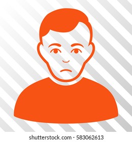 Orange Sad Man toolbar icon. Vector pictogram style is a flat symbol on diagonally hatched transparent background.