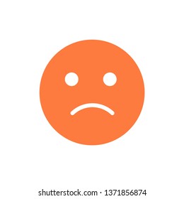 Orange sad or sorry emoticon. Vector EPS10 flat icon of melancholy mood. Gloomy face expression as sign of sadness, disappointment, depression Smile for social media, mood tracker, quality assessment