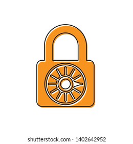Orange Safe combination lock wheel icon isolated on white background. Combination padlock. Security, safety, protection, password, privacy concept. Vector Illustration