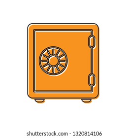 Orange Safe icon isolated on white background. The door safe a bank vault with a combination lock. Reliable Data Protection. Vector Illustration