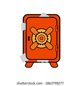 orangefarbener Tresor auf weißem Hintergrund, Gestaltungszeichen, Vektorgrafik