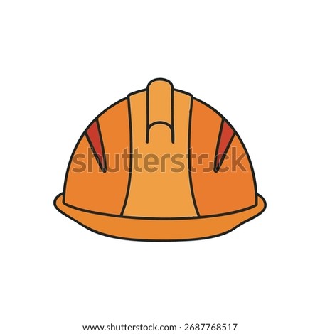 Orange Safety Hard Hat Icon. This vibrant protective headgear emblem signifies secure work environments, diligent labor, and building endeavors. Ideal for industrial and engineering concepts.