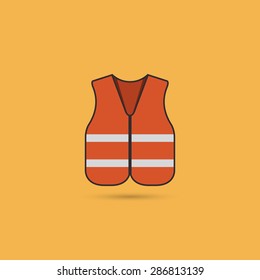 Orange Safety Vest Icon, Flat Style - Vector