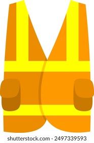 Orange safety vest for industry workers with yellow reflective tape. Vector art. Flat style.