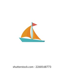 Barco de vela naranja con bandera roja en la parte superior