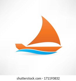 orange sailboat at sea icon
