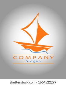 orange sailing boat logo design