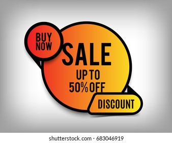 Orange sale banner, round discount tag, special offer. Modern website sticker on a gray abstract background, web page design