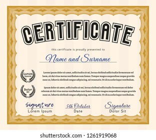 Orange Sample Certificate. Artistry design. Detailed. With complex linear background. 