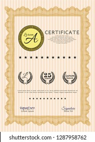 Orange Sample Certificate. With background. Cordial design. Customizable, Easy to edit and change colors. 