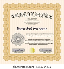 Orange Sample Certificate. With background. Detailed. Artistry design. 