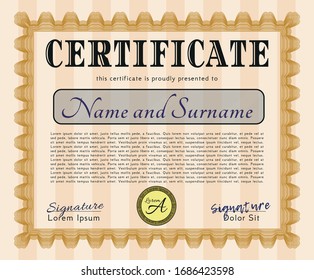 Orange Sample Certificate. With background. Money Pattern design. Customizable, Easy to edit and change colors. 