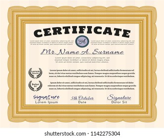 Orange Sample Certificate. Beauty design. Customizable, Easy to edit and change colors. With linear background. 