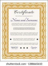 Orange Sample Certificate. Beauty design. Detailed. With great quality guilloche pattern. 