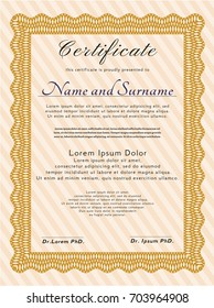 Orange Sample Certificate. Beauty design. With complex background. Detailed. 