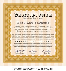 Orange Sample Certificate. Complex background. Vector illustration. Perfect design. 