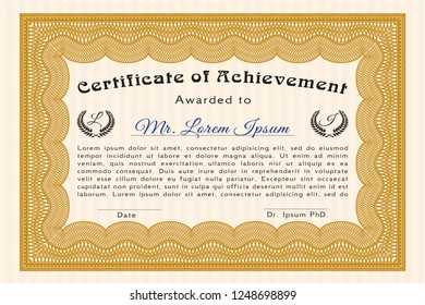 Orange Sample Certificate. Cordial design. Detailed. Printer friendly. 