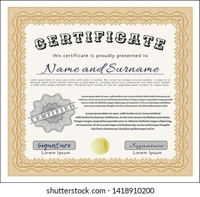 Orange Sample Certificate. Cordial design. Customizable, Easy to edit and change colors. Complex background. 