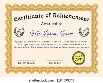 Orange Sample Certificate. Customizable, Easy to edit and change colors. With complex background. Money design. 