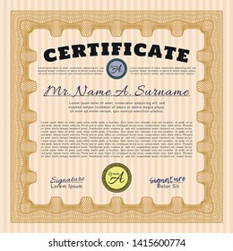 Orange Sample Certificate. Customizable, Easy to edit and change colors. Complex background. Good design. 