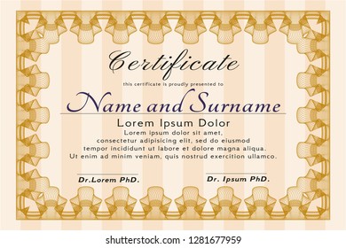 Orange Sample Certificate. Detailed. With background. Good design. 