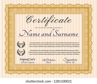 Orange Sample Certificate. Detailed. With complex background. Modern design. 