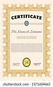 Orange Sample Certificate. Detailed. Complex background. Modern design. 