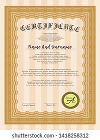 Orange Sample Certificate. Detailed. With quality background. Beauty design. 