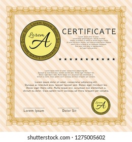 Orange Sample certificate or diploma. Artistry design. With background. Customizable, Easy to edit and change colors. 