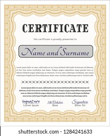 Orange Sample certificate or diploma. With background. Excellent design. Vector illustration. 