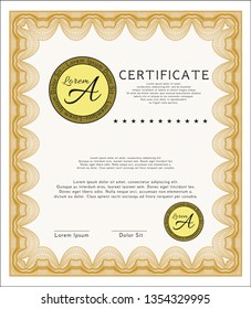 Orange Sample certificate or diploma. With background. Detailed. Excellent design. 