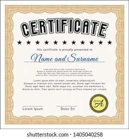 Orange Sample certificate or diploma. With background. Vector illustration. Beauty design. 