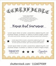 Orange Sample certificate or diploma. With complex linear background. Sophisticated design. Customizable, Easy to edit and change colors. 