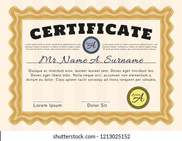 Orange Sample certificate or diploma. With complex background. Customizable, Easy to edit and change colors. Beauty design. 