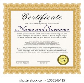  Orange Sample certificate or diploma. Complex background. Customizable, Easy to edit and change colors. Good design. 