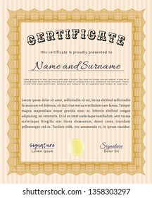 Orange Sample certificate or diploma. With complex background. Beauty design. Detailed. 