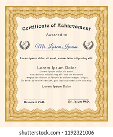 Orange Sample certificate or diploma. Cordial design. Customizable, Easy to edit and change colors. With complex background. 
