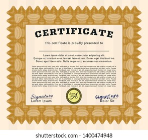 Orange Sample certificate or diploma. Customizable, Easy to edit and change colors. Printer friendly. Retro design. 