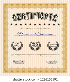 Orange Sample certificate or diploma. Detailed. With guilloche pattern. Lovely design. 