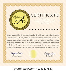 Orange Sample certificate or diploma. Detailed. With background. Beauty design. 