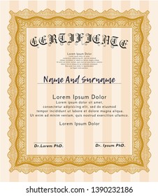 Orange Sample certificate or diploma. Detailed. With quality background. Money design. 