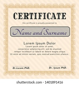 Orange Sample certificate or diploma. Easy to print. Detailed. Modern design. 