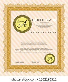 Orange Sample certificate or diploma. Elegant design. Customizable, Easy to edit and change colors. With linear background. 