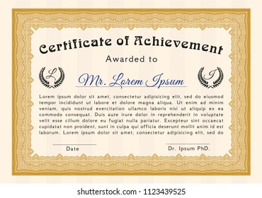 Orange Sample certificate or diploma. Excellent design. Detailed. Printer friendly. 