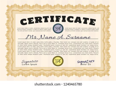 Orange Sample certificate or diploma. Excellent design. Detailed. Printer friendly. 