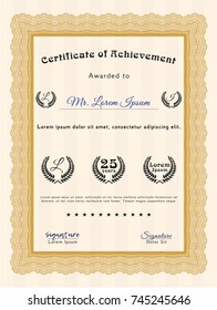 Orange Sample certificate or diploma. Excellent design. Detailed. Easy to print. 