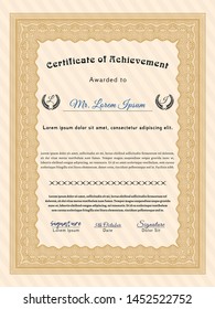 Orange Sample certificate or diploma. With great quality guilloche pattern. Vector illustration. Modern design. 