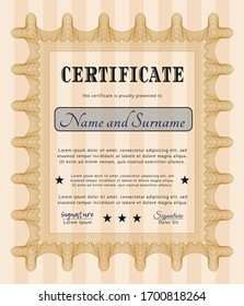 Orange Sample certificate or diploma. With great quality guilloche pattern. Customizable, Easy to edit and change colors. Modern design. 